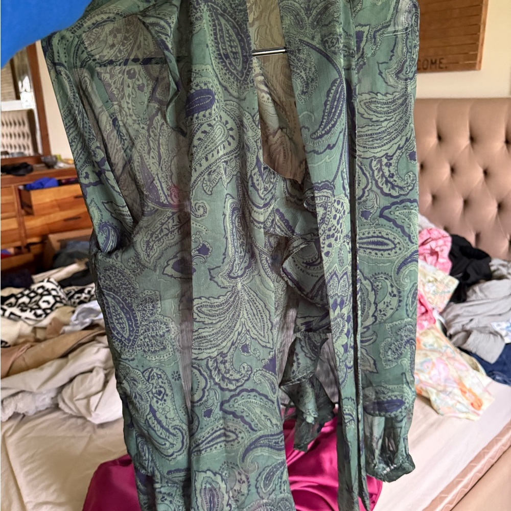 Mango Green Paisley Long-Sleeve Blouse